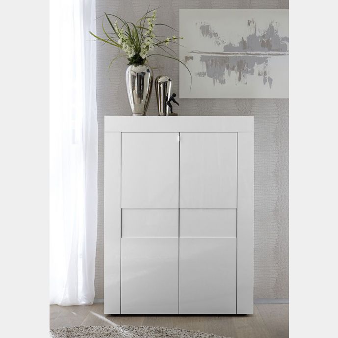 Credenza Moderna, Madia di Design, 2 ante Alta, Bianco Lucido