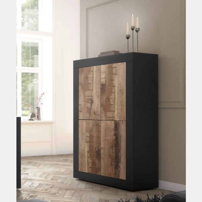 Credenza Moderna, Madia di Design, 4 ante Alta, Pero e Nera