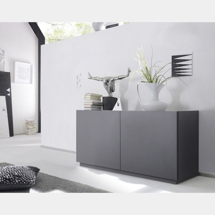 Madia design moderno, 2 ante, Grigio Opaco con zoccolo