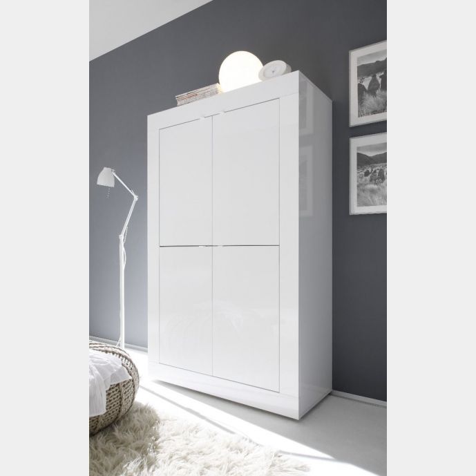 Credenza Moderna, Madia di Design, 4 ante Alta, finitura Bianco Lucido