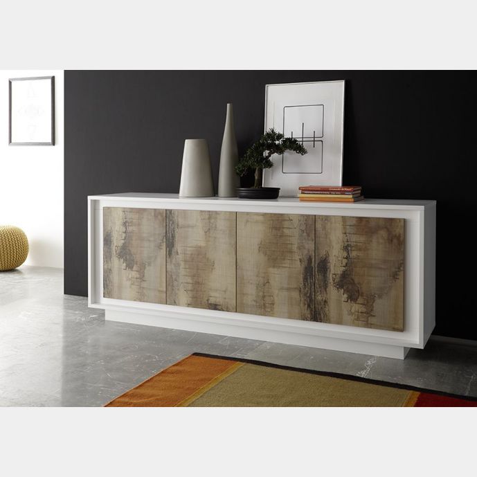 Credenza Bianco Opaco con frontali Pero a 4 ante