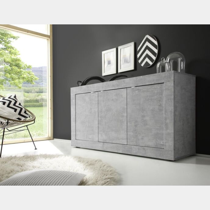 Credenza Moderna, Madia con 3 ante in finitura Cemento