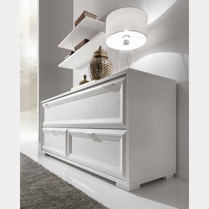 Credenza classica Bianco Frassinato con ribalta e 2 cassetti 