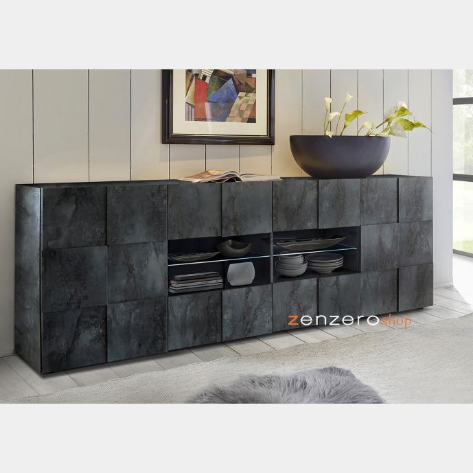 Credenza Moderna, Madia di Design, 2 ante e 4 cassetti, finitura Ossido