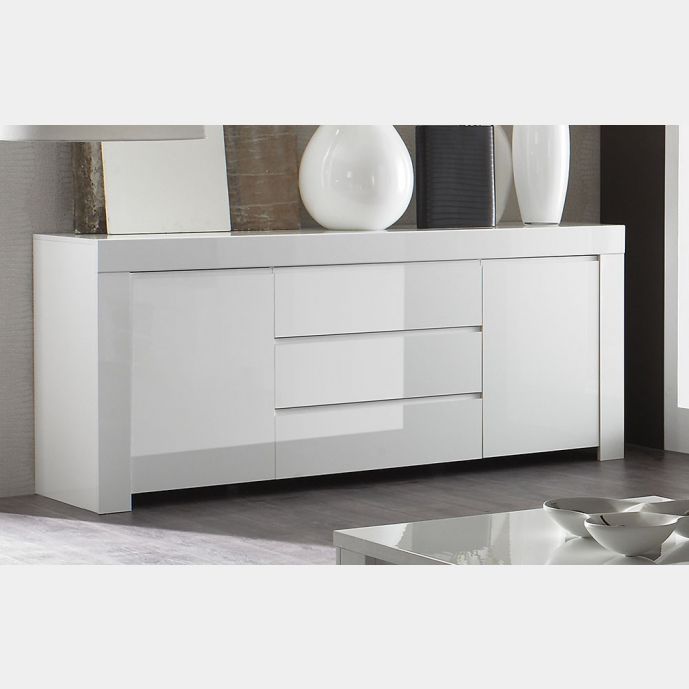 Credenza Moderna, Madia di Design, 2 ante e 3 cassetti, Bianco Lucido