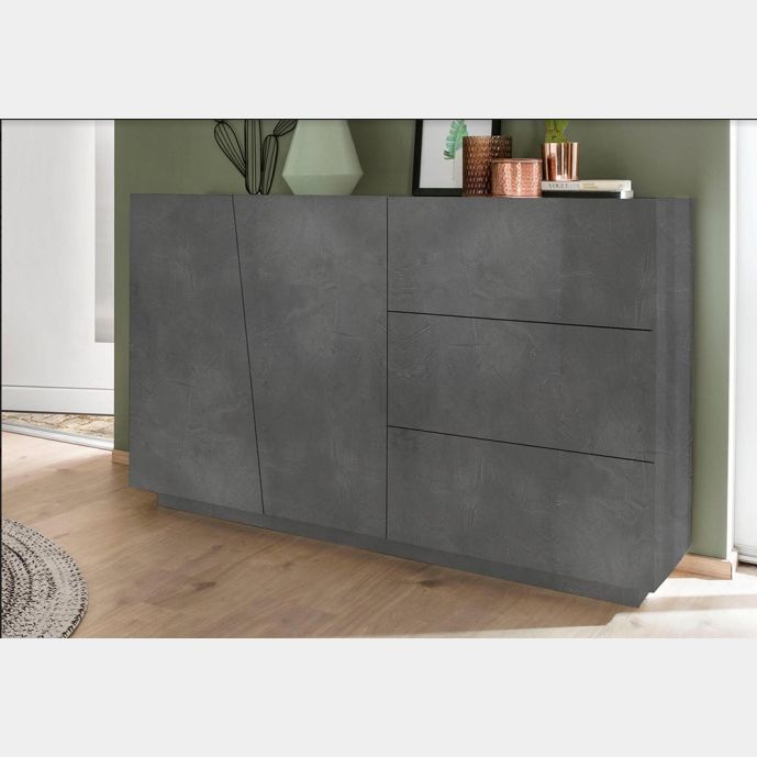 Credenza Moderna, 2 ante, 3 cassetti, finitura Ardesia