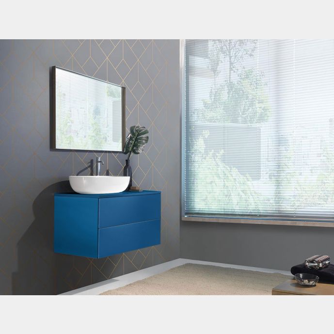 Mobile da bagno Blu azzurro con due cassetti, sospeso