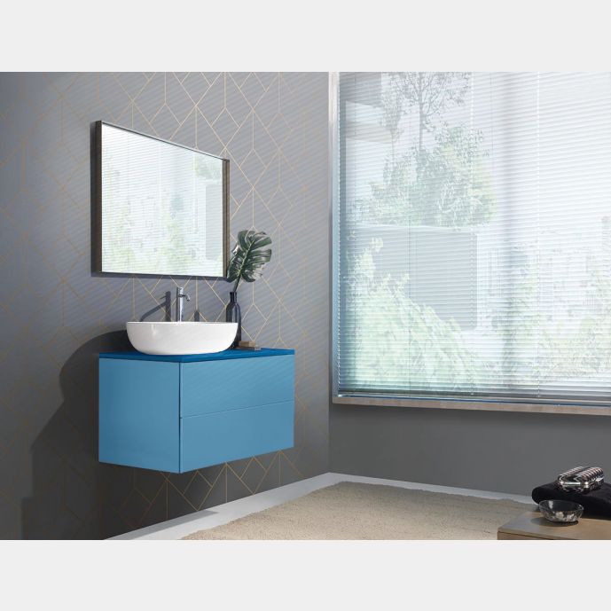 Mobile da bagno Blu pastello con due cassetti, sospeso