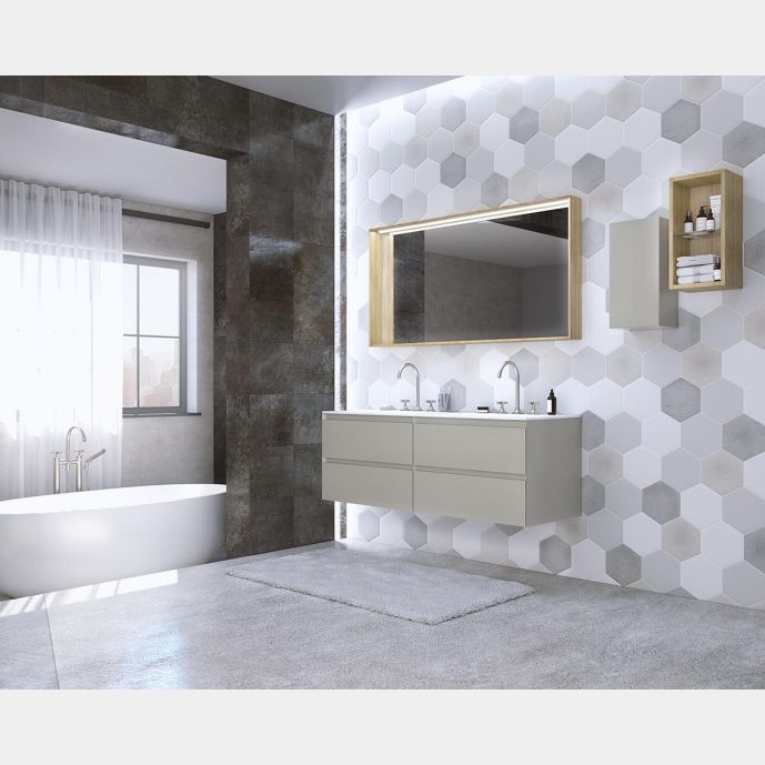 Mobile bagno 4 cassetti con lavabo integrato, finitura Bianco opaco 