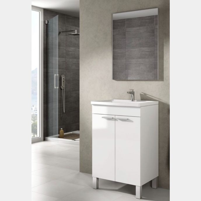 Mobile bagno sospeso 40 cm salvaspazio con lavabo e specchio bianco laccato