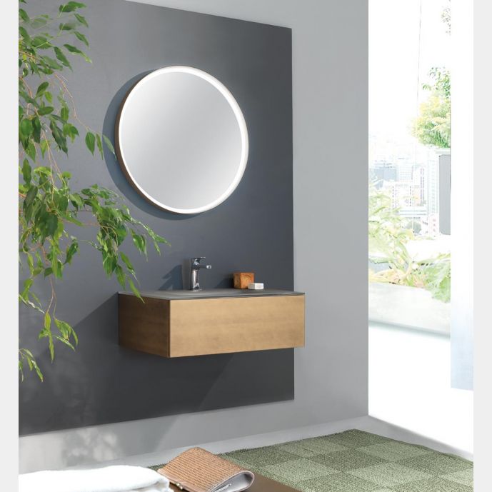 Mobile bagno con lavabo integrato con cassetto, finitura Bronzo anticato e satinato Terra