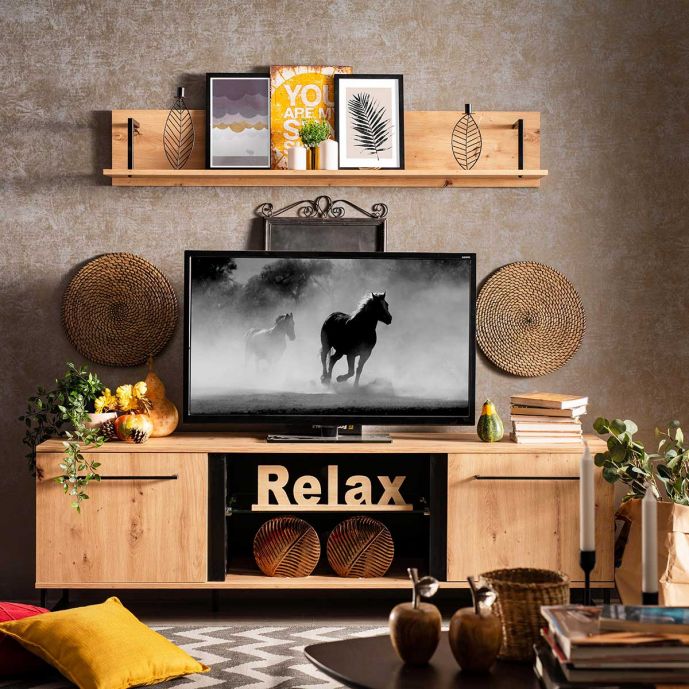 Mobili tv in stile industry a 2 ante, finitura  Rovere e Nero