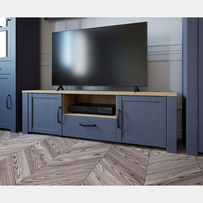 Mobile tv Rovere navy e Rovere riviera, 2 ante 1 cassetto