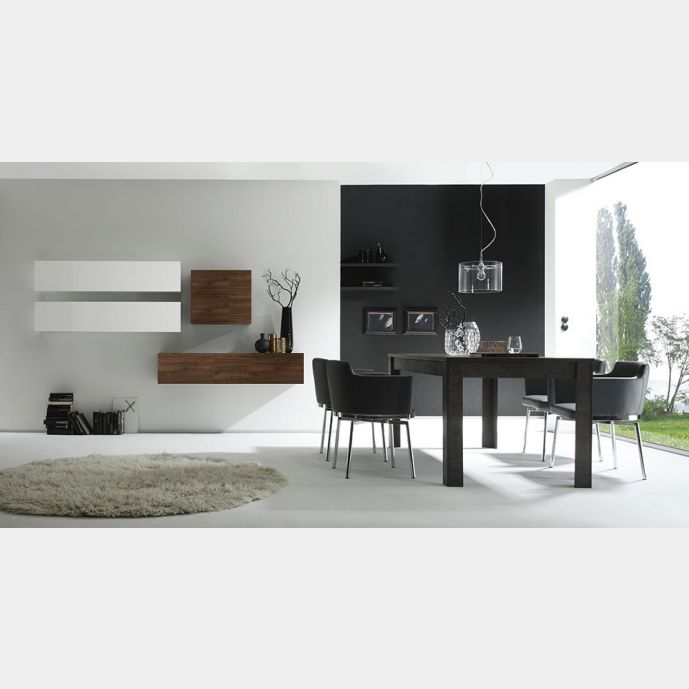 Parete attrezzata moderna di design, in legno Noce Dark e Laccato Bianco - 250x169 cm