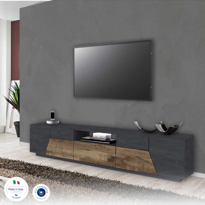 Innovativo Porta TV L.220 cm, colore Pero e Ardesia 