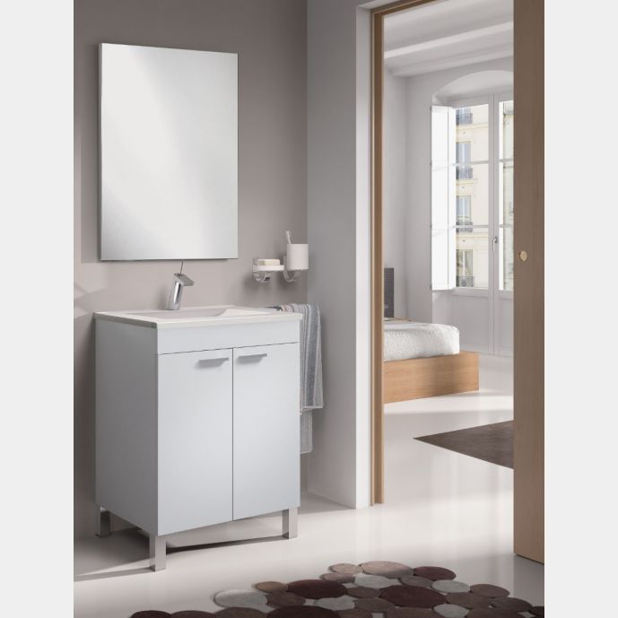 Composizione da bagno con 2 ante finitura bianco lucido e specchio