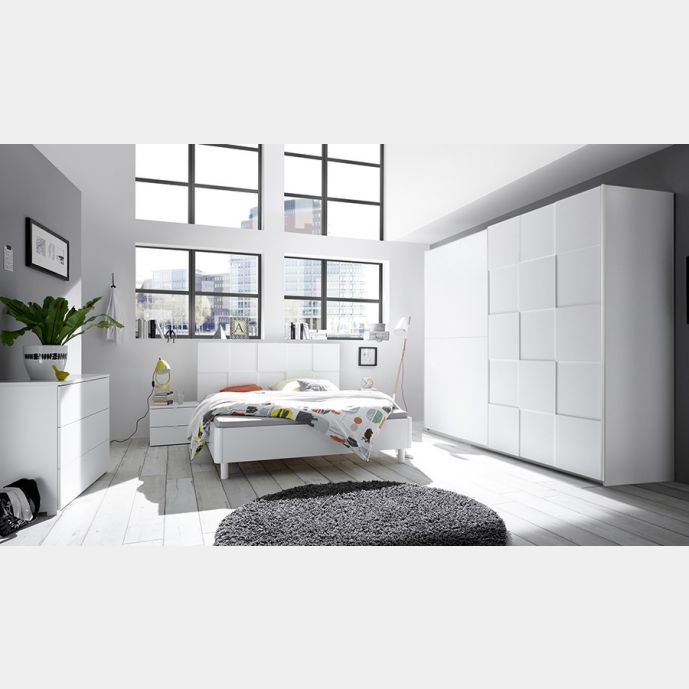 Camera da letto completa moderna in finitura bianco opaco, armadio 275x210