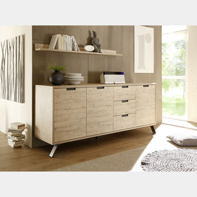 Credenza Moderna, Madia di Design, 3 ante e 3 cassetti, Legno Sherwood Oak