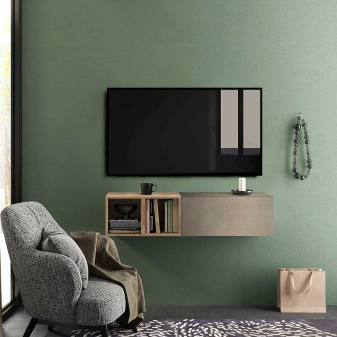 Parete Porta TV, colore Argilla e Cadiz, Made in Italy 