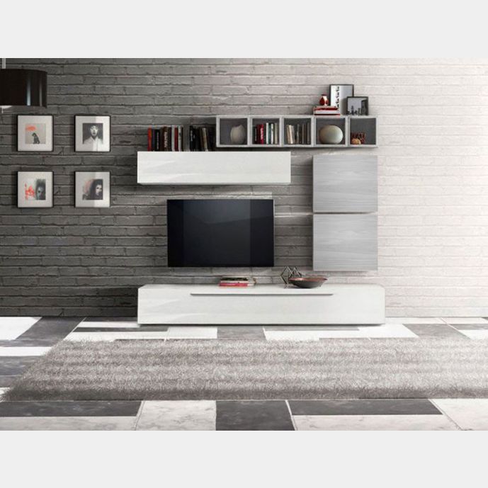 Pareti sala soggiorno Zenzero moderno e di design Bianco Lucido, Gesso e Artico