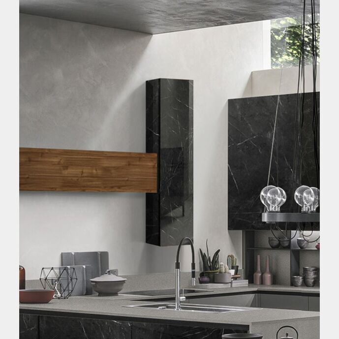 Pensile per cucina sospeso, Marmo nero lucido