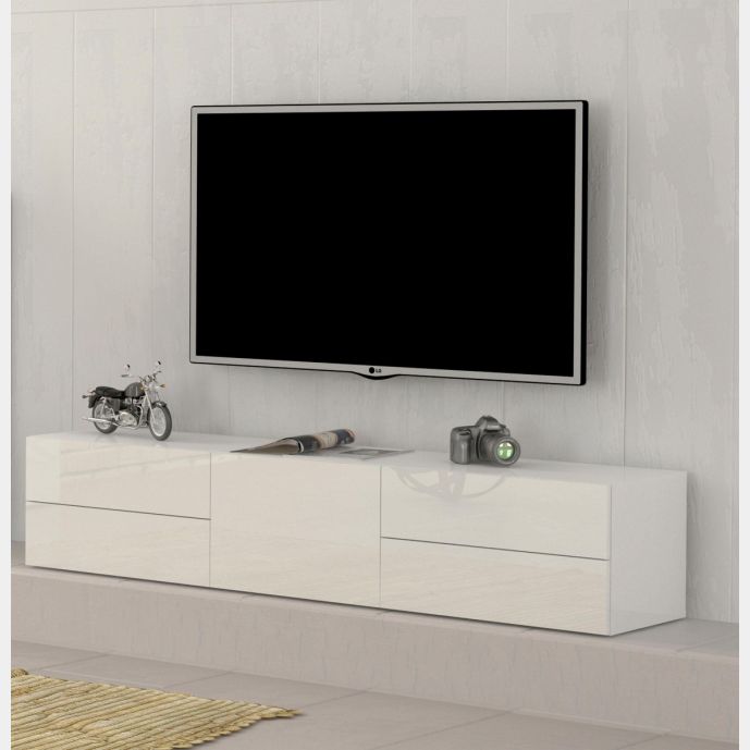 Mobile porta tv un'anta e 4 cassetti in finitura Bianco laccato lucido