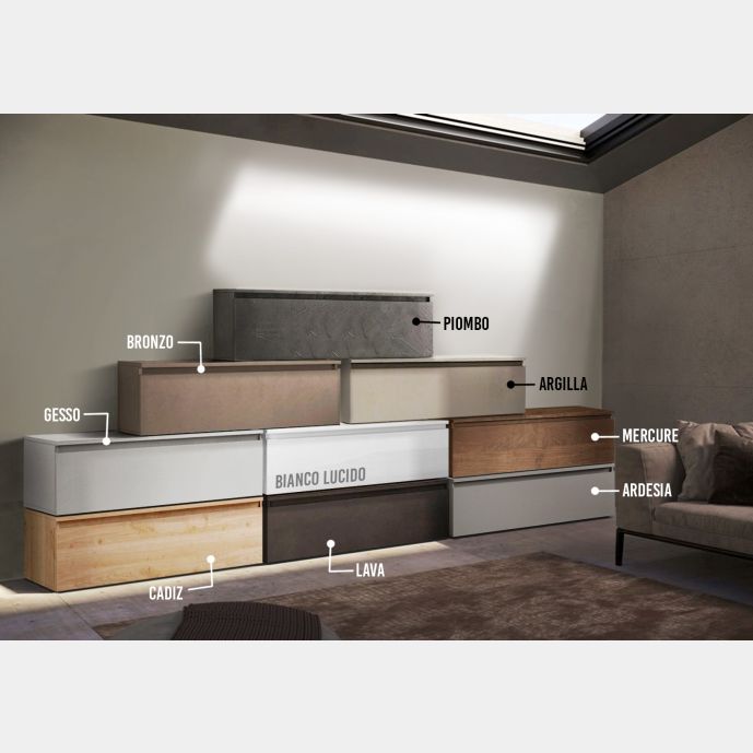 Base TV con un cassettone L.138 cm, disponibile in diverse colorazioni 