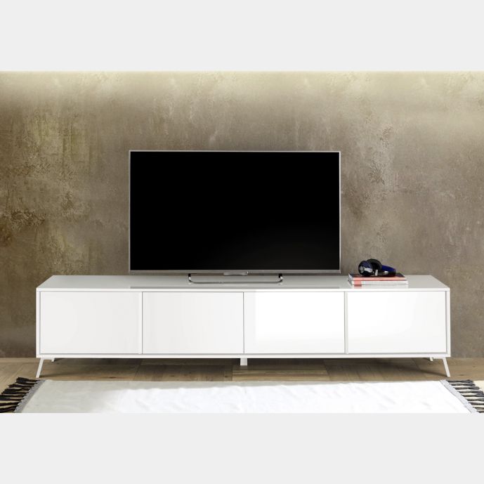 Mobili Porta TV moderno 4 ante in finitura Bianco Lucido