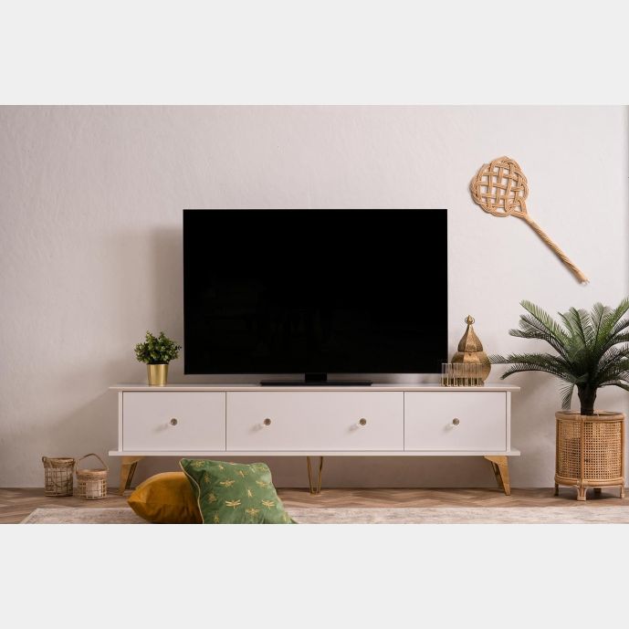 Porta Tv Oslo con 3 ribalte in finitura bianco e oro