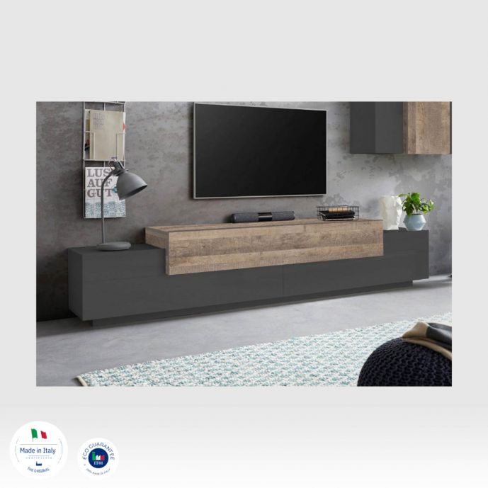 Conveniente Porta TV L.240 cm, finitura Ardesia e Oak