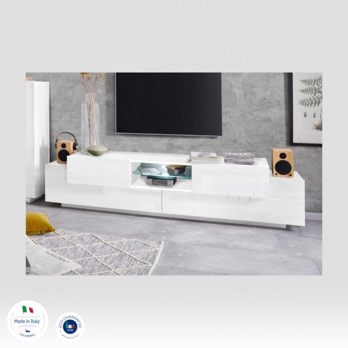 Innovativo Mobile porta tv Bianco, 2 ante 2 ribalte, larghezza 220 cm
