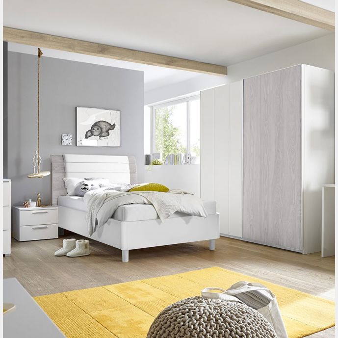 Cameretta bianco opaco e grigio artico con letto singolo