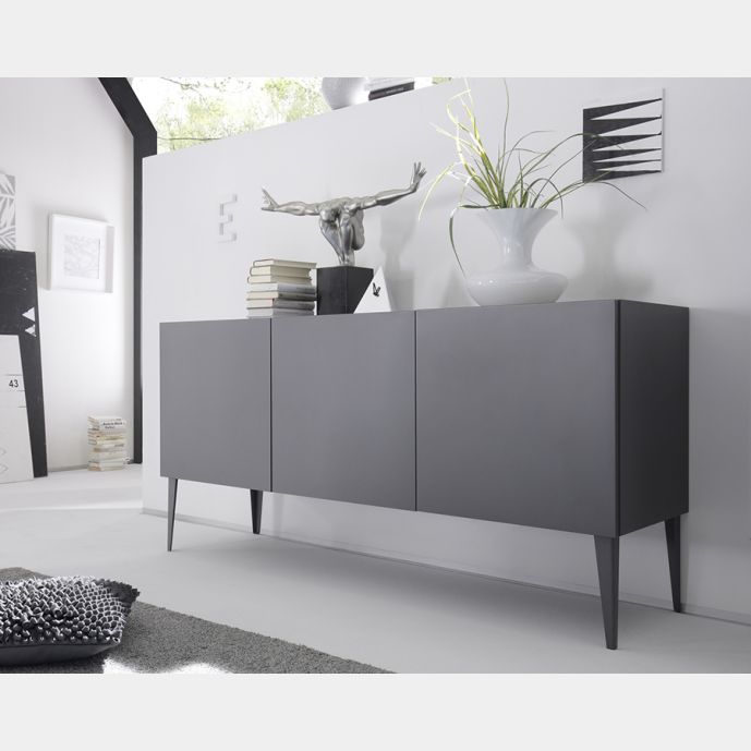 Credenza Moderna, Madia di design, 3 ante, Grigio Opaco con piedini