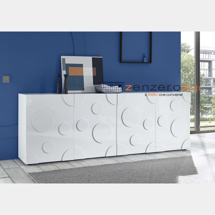 Madia Cerchio a 4 ante, finitura bianco lucido, design moderno