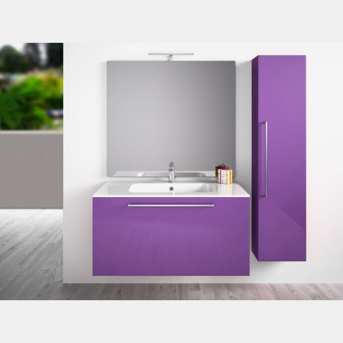 Mobile da bagno sospeso con colonna, Viola Lucido Antigraffio