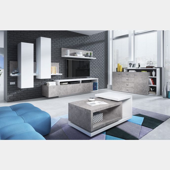 Soggiorno moderno completo Bianco opaco e grigio cemento
