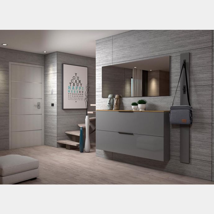 Promozione scarpiera orizzontale due ribalte, Grigio con top Rovere