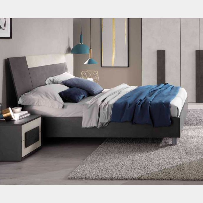 Letto matrimoniale, finitura grigio resina scuro con dettaglio chiaro, Made in Italy