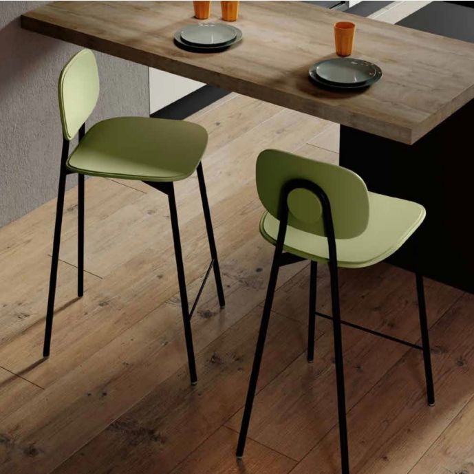 Coppia di sgabelli, colore verde in stile moderno, con seduta colorata, Made in Italy