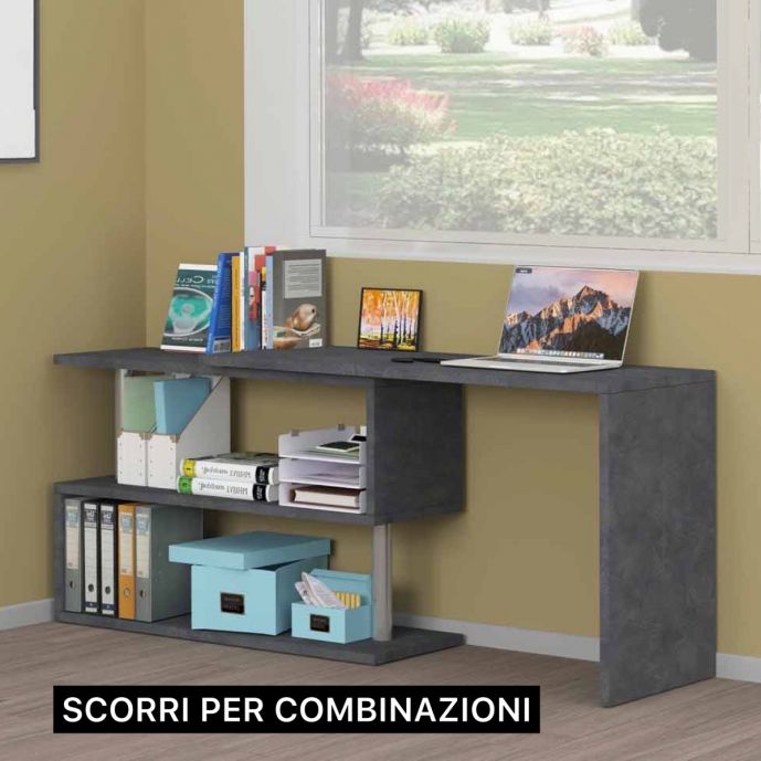 Conveniente Scrivania girevole pluriposizionabile finitura Grigio Report, Made in Italy