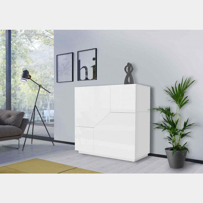 Credenza alta a 2 ante, colore Bianco laccato lucido 