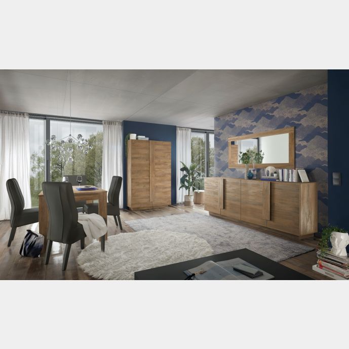 Offerta soggiorno moderno con tavolo, credenza e colonna in finitura Mercure