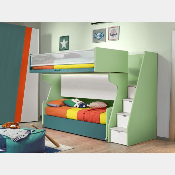 Letto a soppalco con passerella a 3 posti letto Moretti Compact, Flora e Pavone