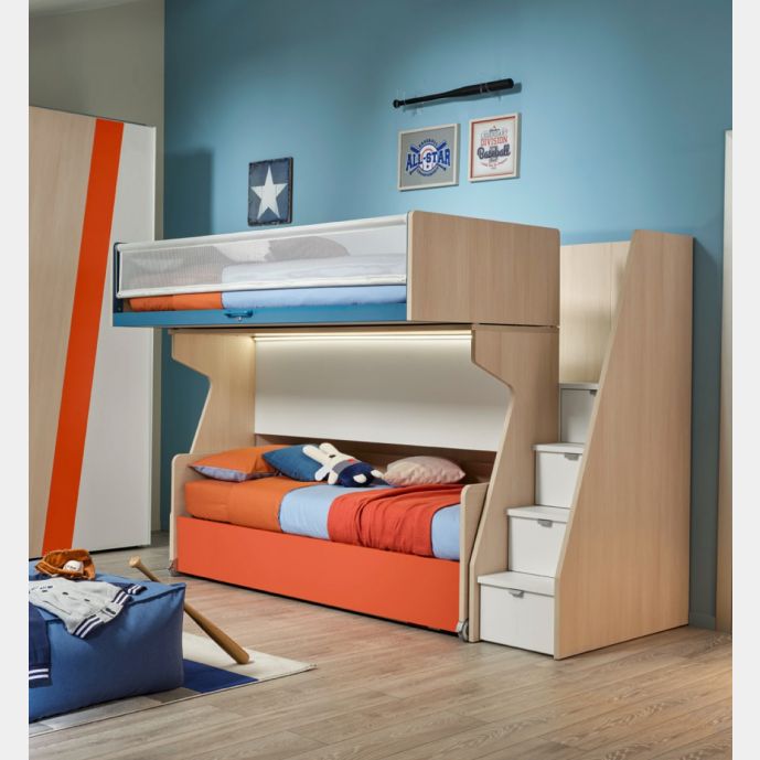 Letto a soppalco con passerella e 3 posti letto, Moretti Compact KC504