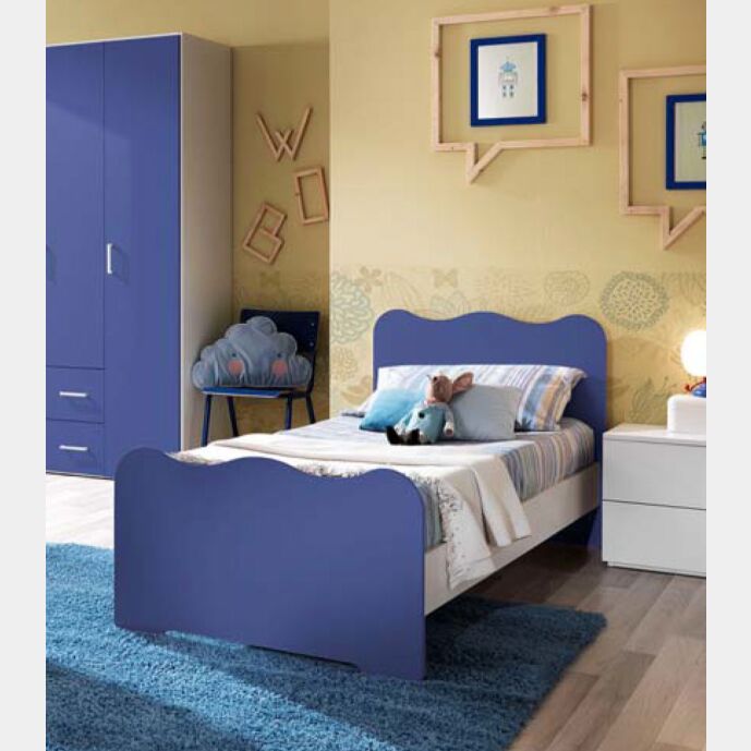 Letto singolo di design linea onda, blu