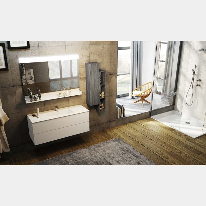 Mobile da bagno 2 cassetti sospeso, finitura Bianco opaco