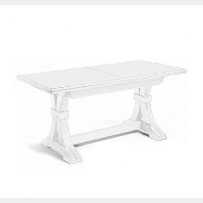 Tavolo allungabile in legno, bianco opaco, arte povera - gambe ad "y"
