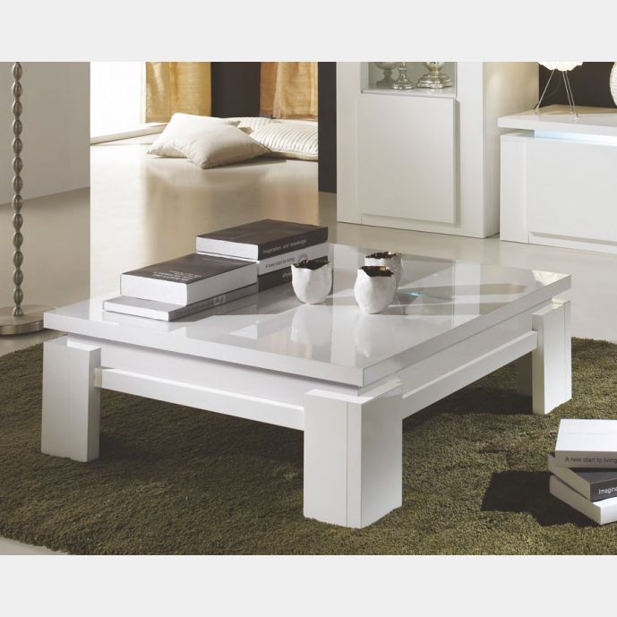 Tavolino da salotto 90 x 90, bianco lucido, Made in Italy
