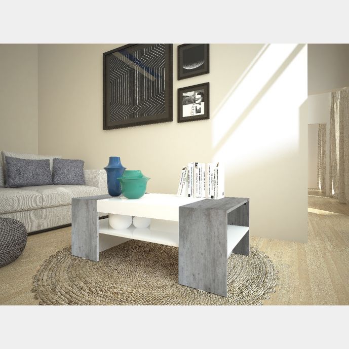 Tavolino soggiorno moderno, Bianco e Cemento