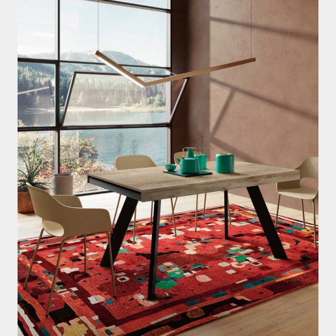 Tavolo di design L.160 allungabile, colore Quercia con gambe nere